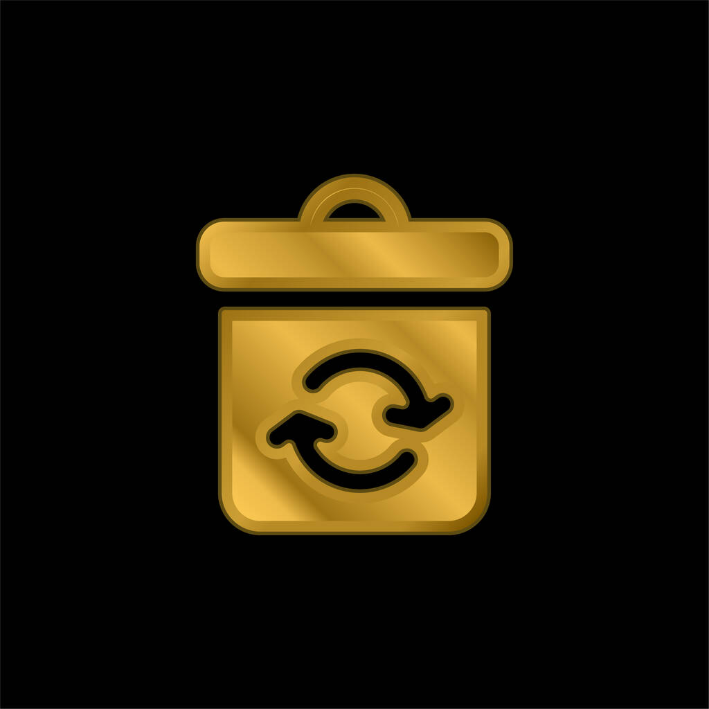 Papelera chapado en oro icono metálico o logo vector - Vector, Imagen