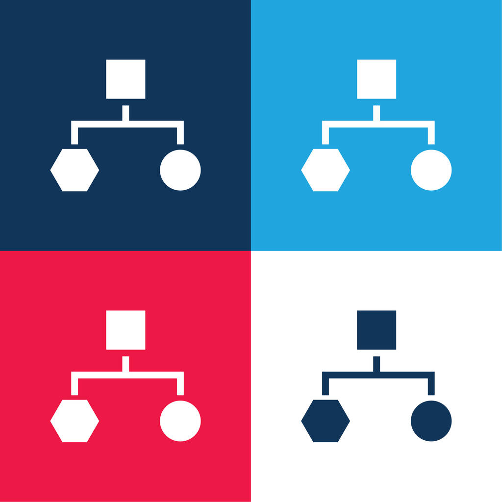 Bloque de esquemas de negro formas azul y rojo de cuatro colores mínimo icono conjunto - Vector, Imagen