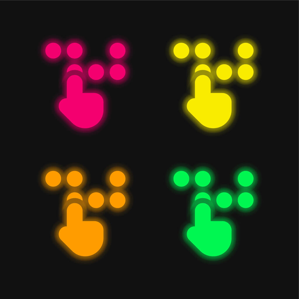 Braille quattro colori luminosi icona vettoriale al neon - Vettoriali, immagini