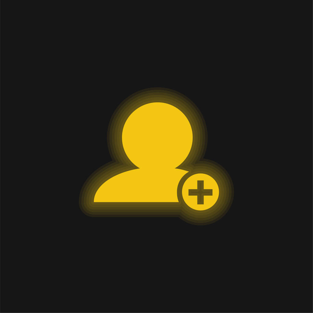 Přidat lidé Rozhraní Symbol černé osoby zblízka s Plus Přihlásit se Malý kruh žluté zářící neon ikona - Vektor, obrázek