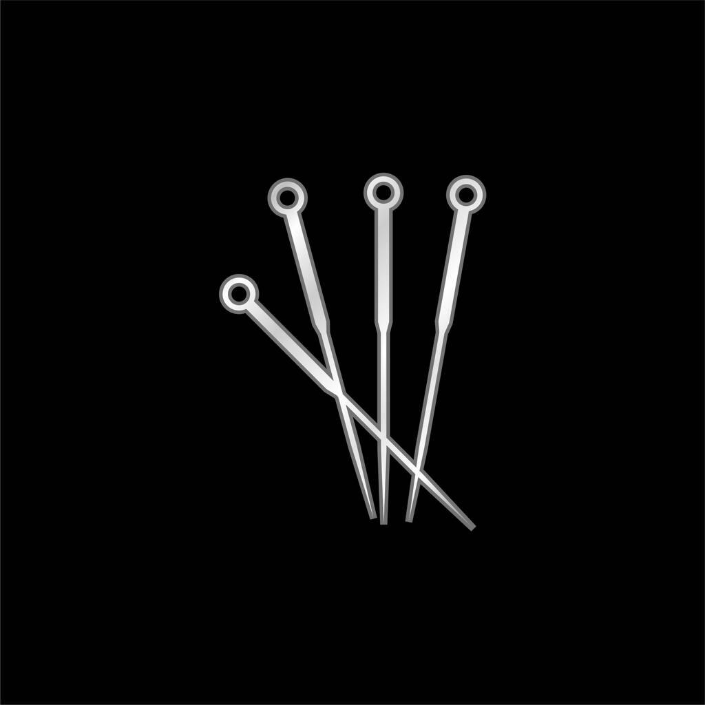 Acupunctuur Naalden verzilverd metalen icoon - Vector, afbeelding