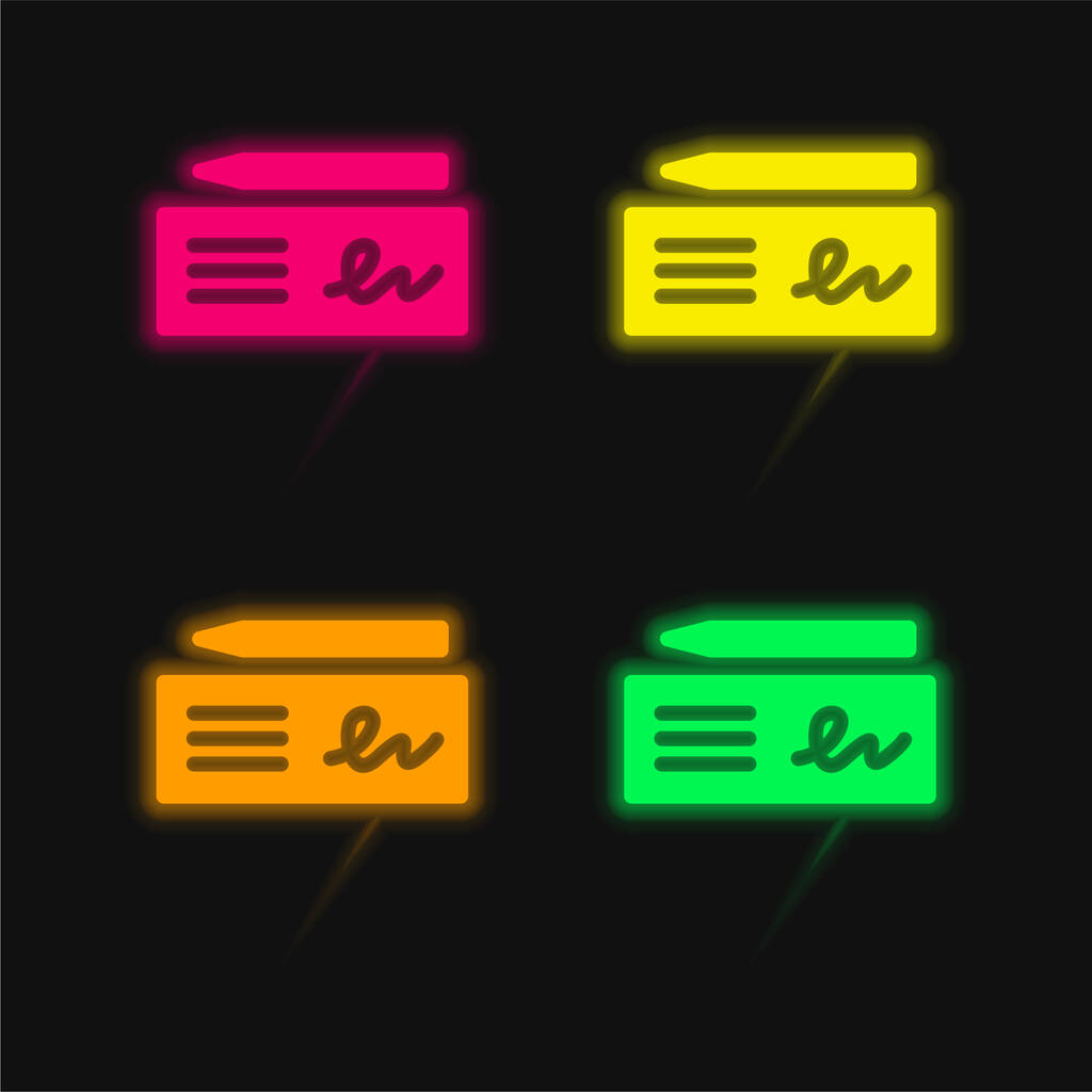 Bank Check four color glowing neon vector icon - Vector, Image