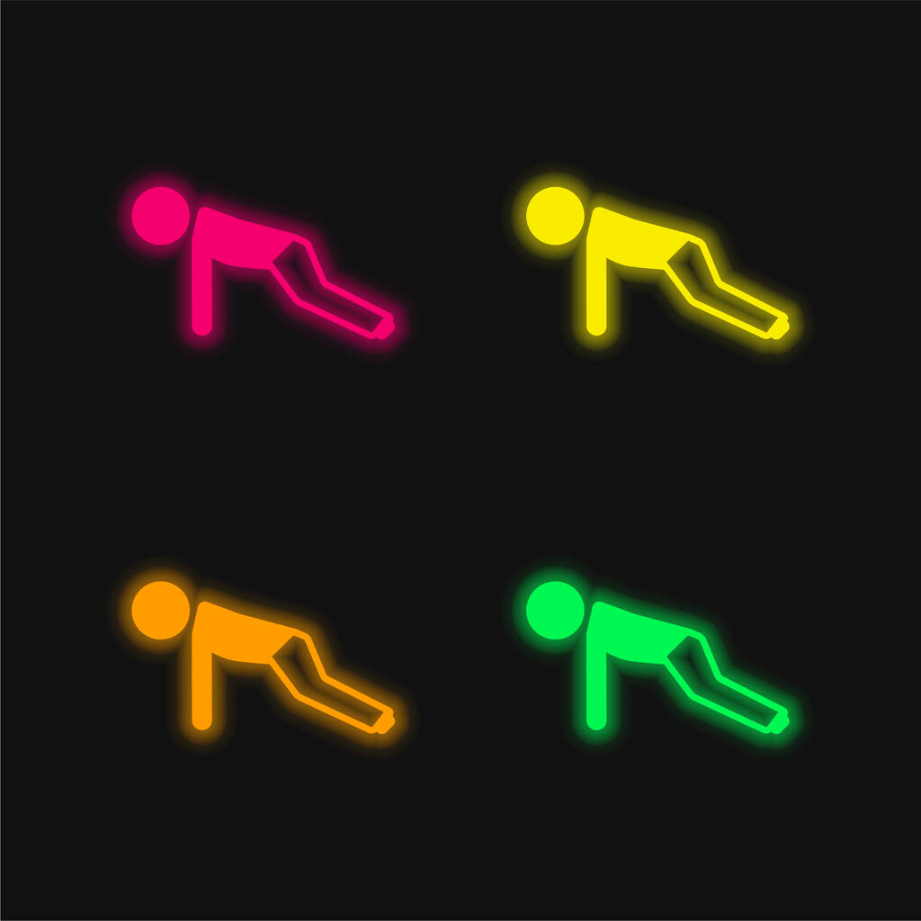 Boy Doing Pushups four color glowing neon vector icon - Vector, Image