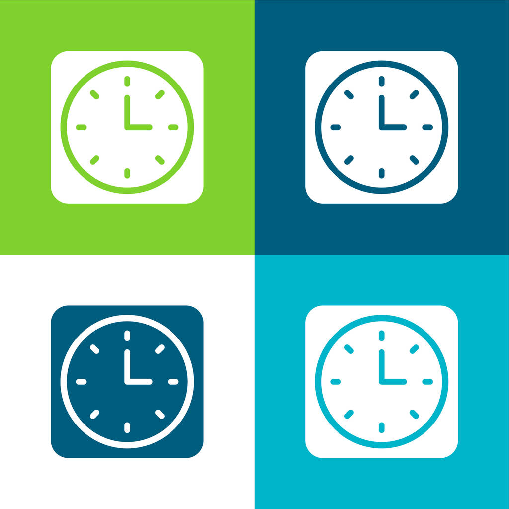 Reloj despertador Plano de cuatro colores mínimo icono conjunto - Vector, imagen