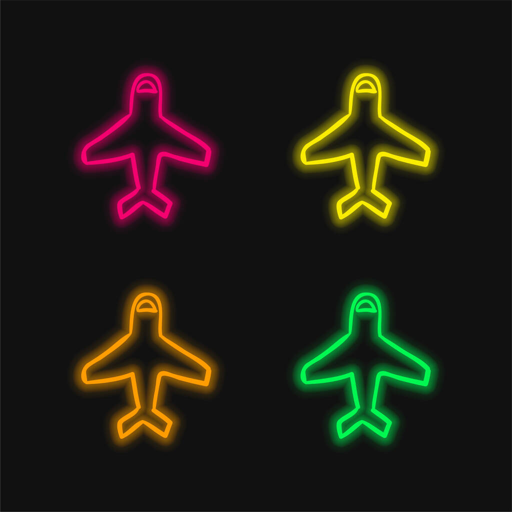 Esquema del avión Señalando hasta cuatro color brillante icono de vectores de neón - Vector, Imagen