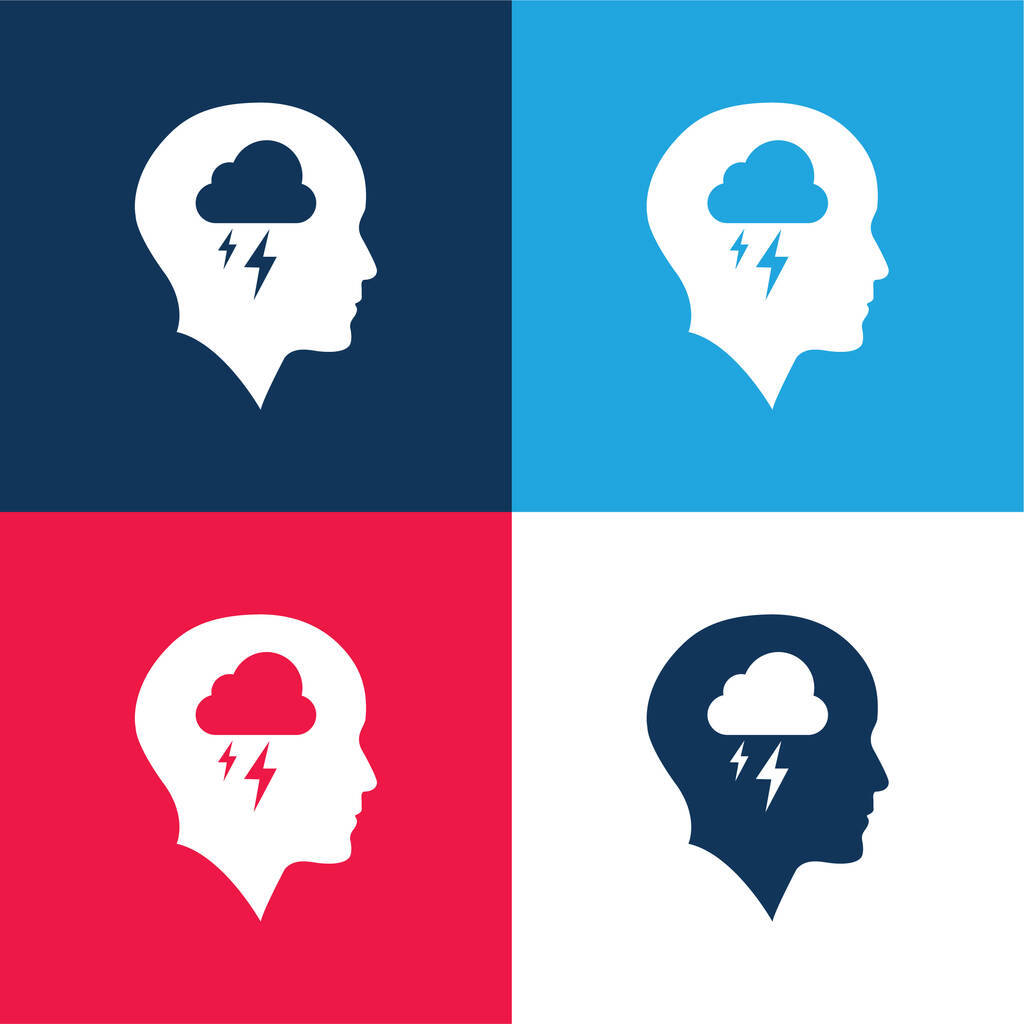 Bald Head With Cloud And Storm blue and red four color minimal icon set - Vector, Image