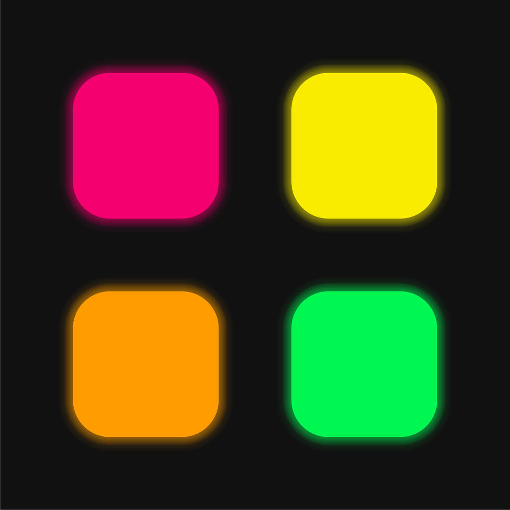 Fekete lekerekített tér Alak négy színű izzó neon vektor ikon - Vektor, kép