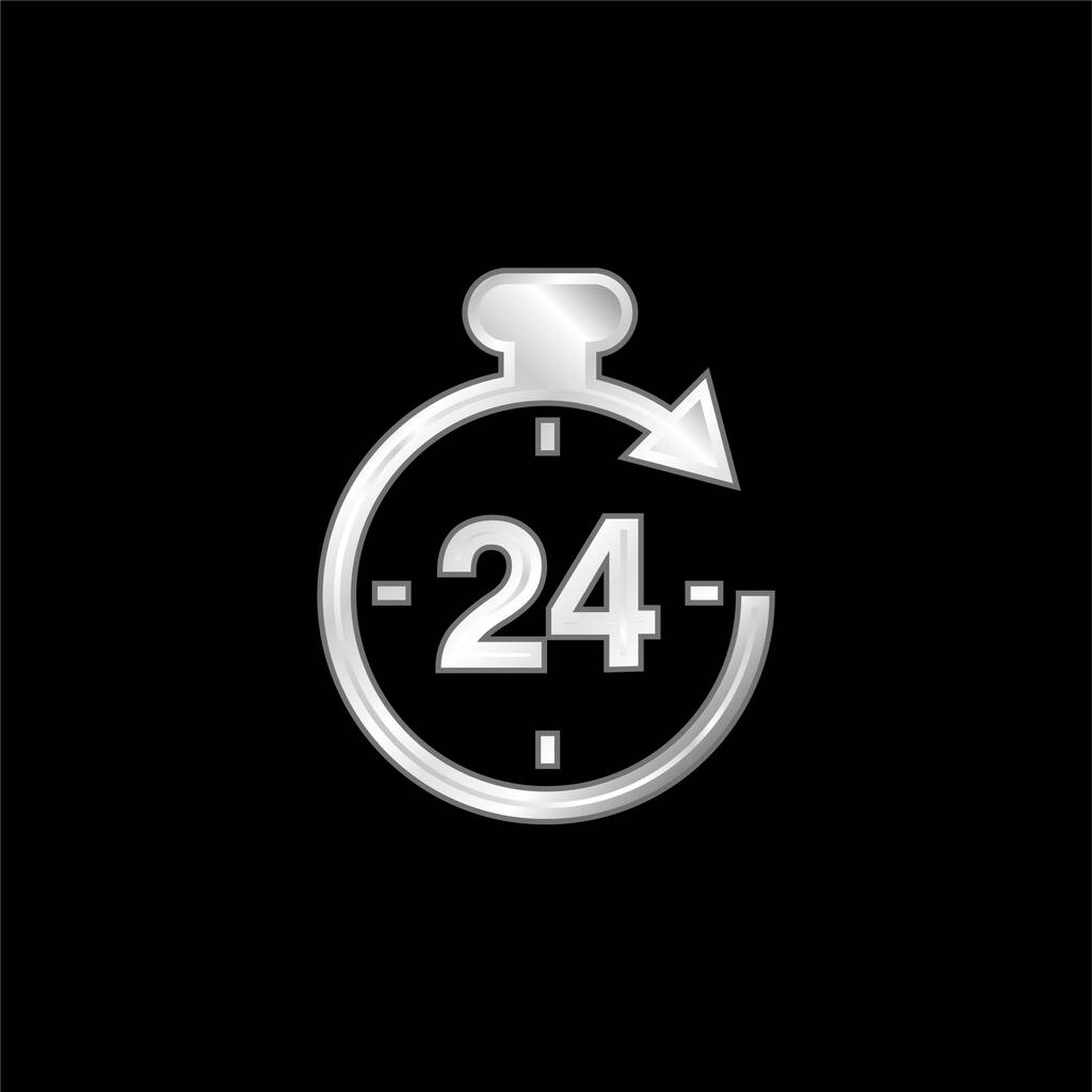24 Hours silver plated metallic icon - Vector, Image