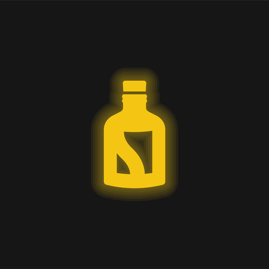 Бутылка алкогольного напитка желтая светящаяся неоновая икона - Вектор,изображение