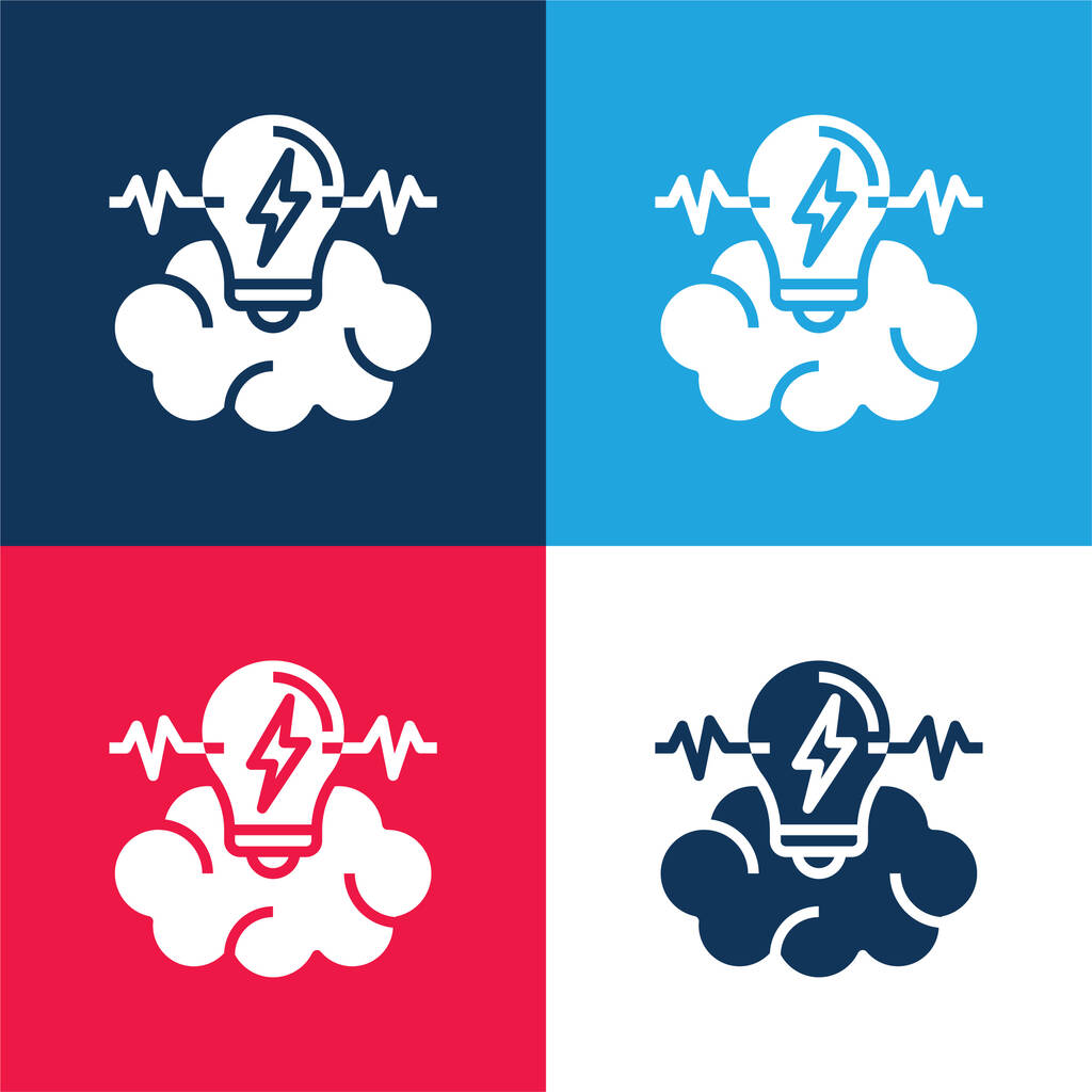 Brainstorm kék és piros négy szín minimális ikon készlet - Vektor, kép