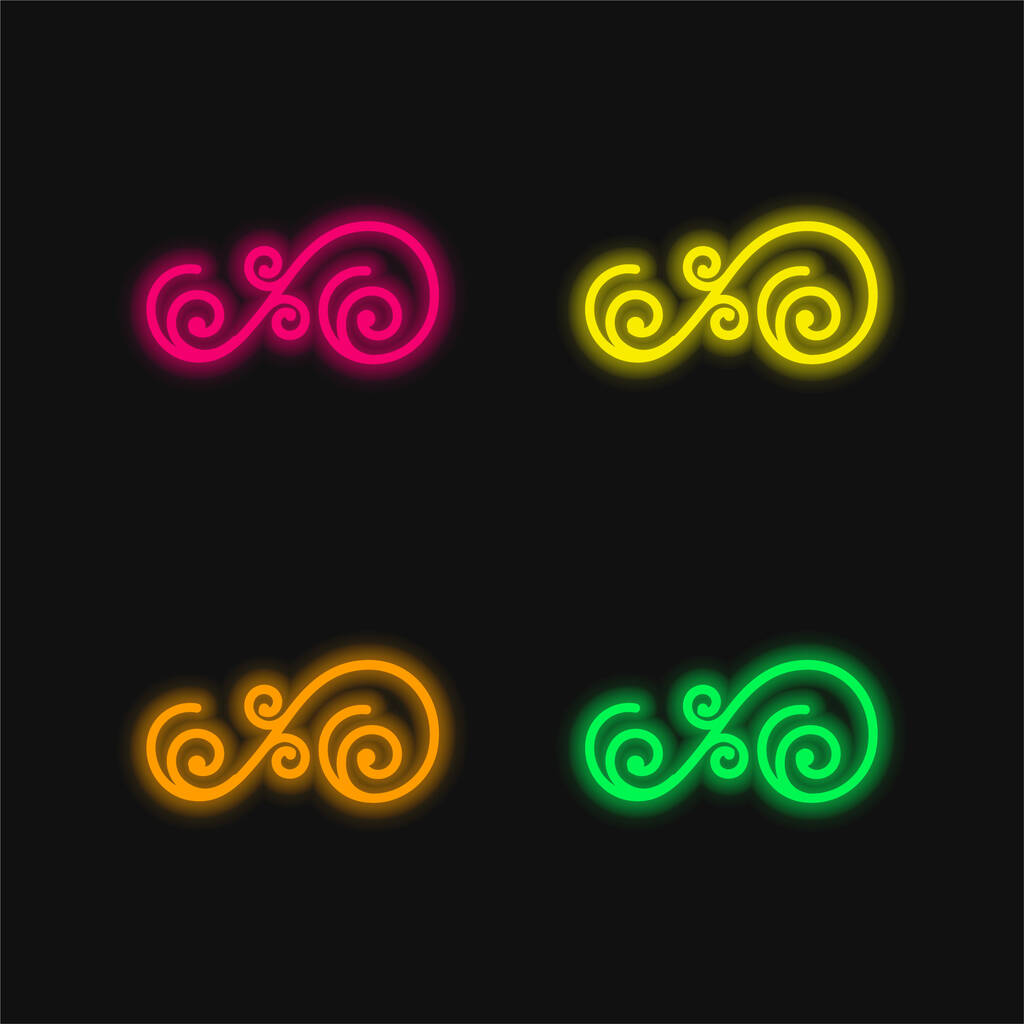 Asymetrický květinový design spirál čtyři barvy zářící neonový vektor ikona - Vektor, obrázek