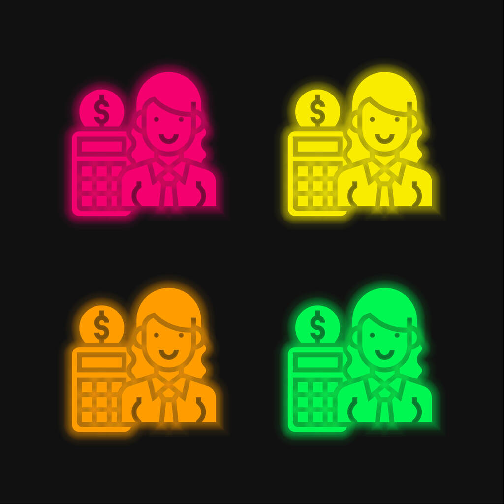 Účetní čtyři barvy zářící neonový vektor ikona - Vektor, obrázek