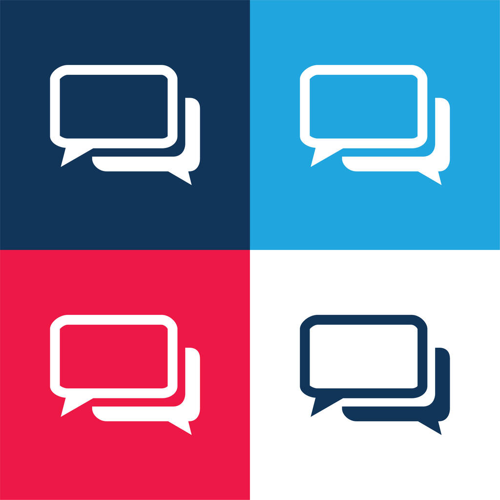 Burbujas de chat en blanco y negro azul y rojo conjunto de iconos mínimo de cuatro colores - Vector, Imagen