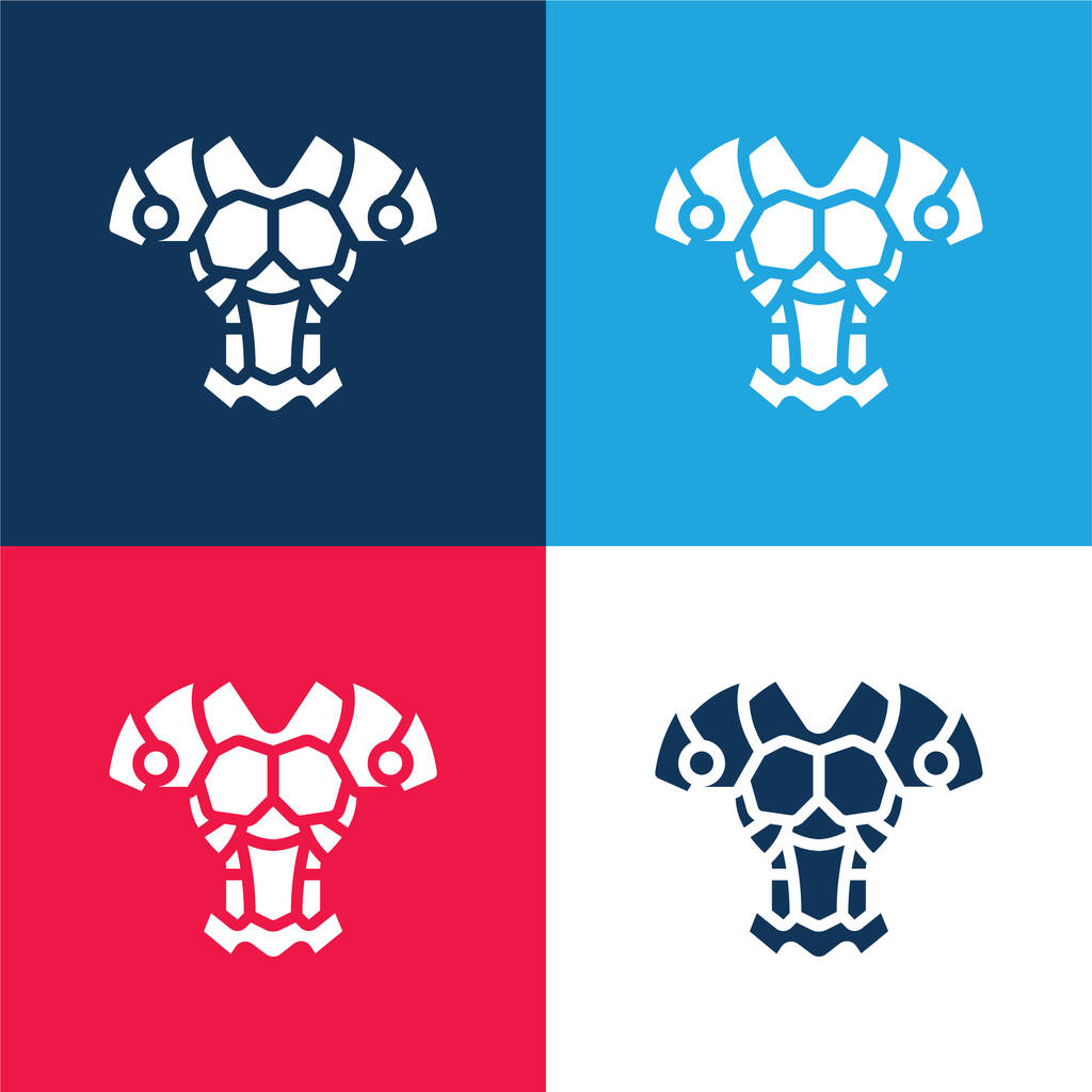 Armor azul y rojo conjunto de iconos mínimo de cuatro colores - Vector, imagen