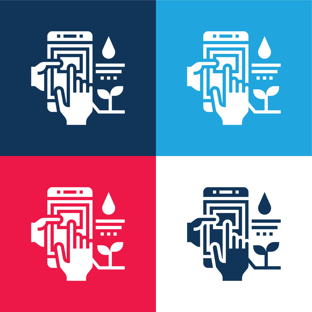 Zemědělství modré a červené čtyři barvy minimální sada ikon - Vektor, obrázek