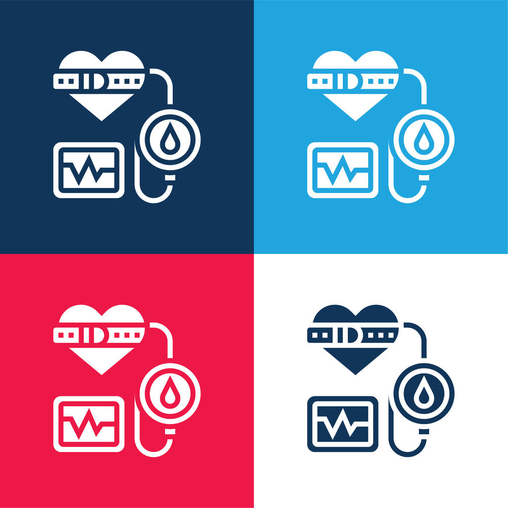 Vérnyomás kék és piros négy szín minimális ikon készlet - Vektor, kép