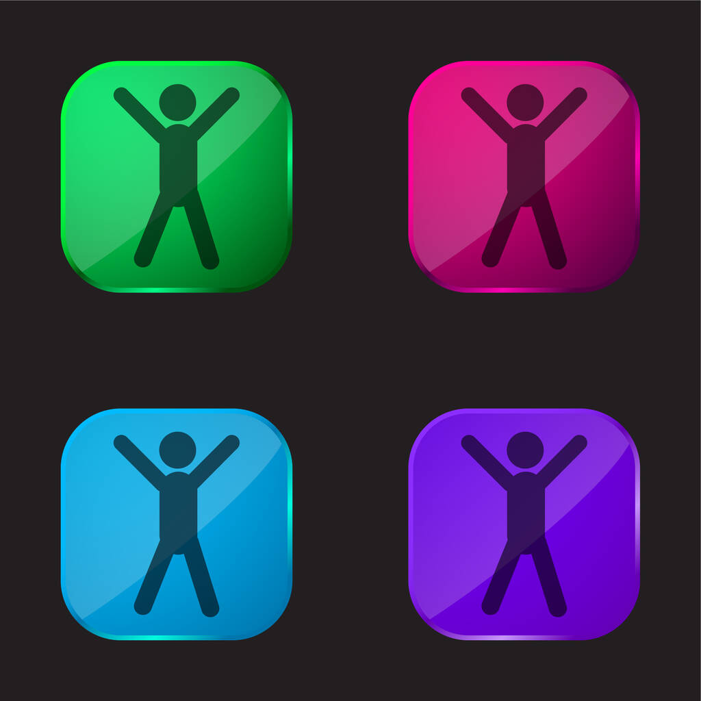 Arms Up four color glass button icon - Vector, Image