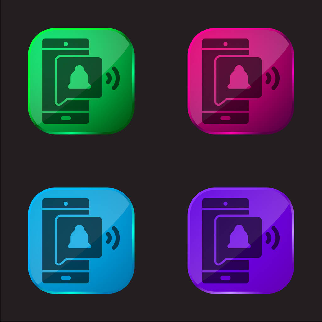 Alarm Bell čtyři barvy skleněné tlačítko ikona - Vektor, obrázek