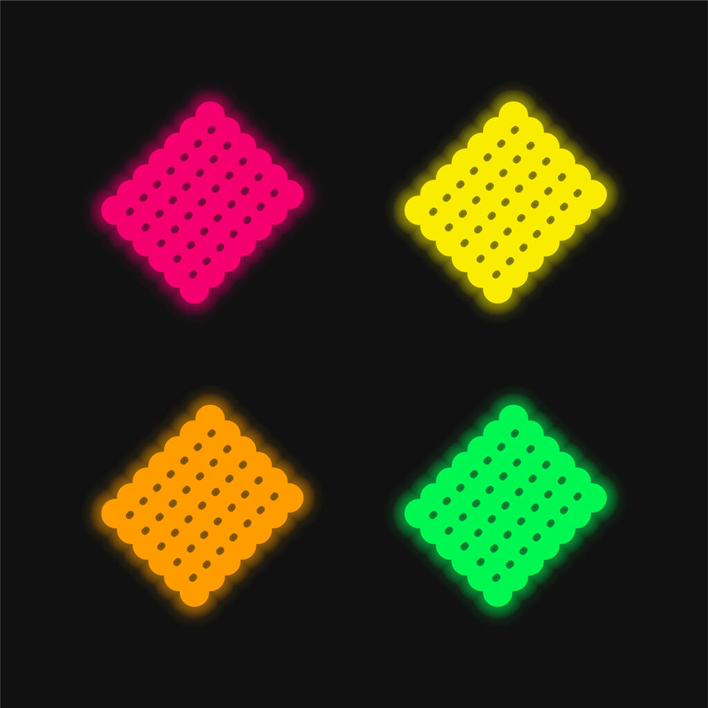Biscuit vier kleuren gloeiende neon vector pictogram - Vector, afbeelding