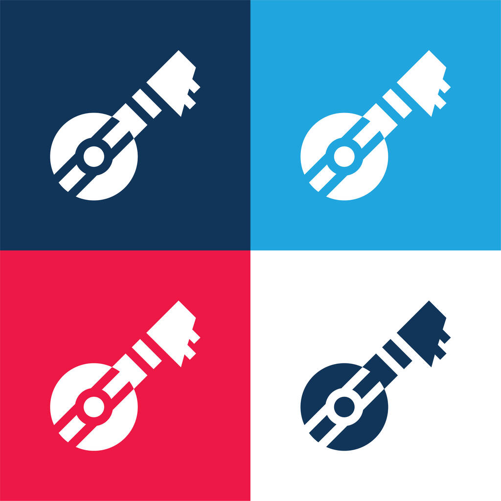 Bouzouki azul y rojo conjunto de iconos mínimo de cuatro colores - Vector, Imagen