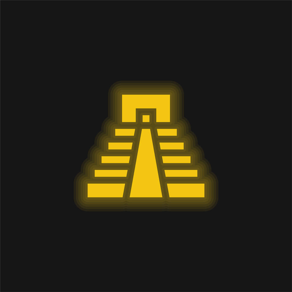 Azteekse piramide geel gloeiend neon pictogram - Vector, afbeelding