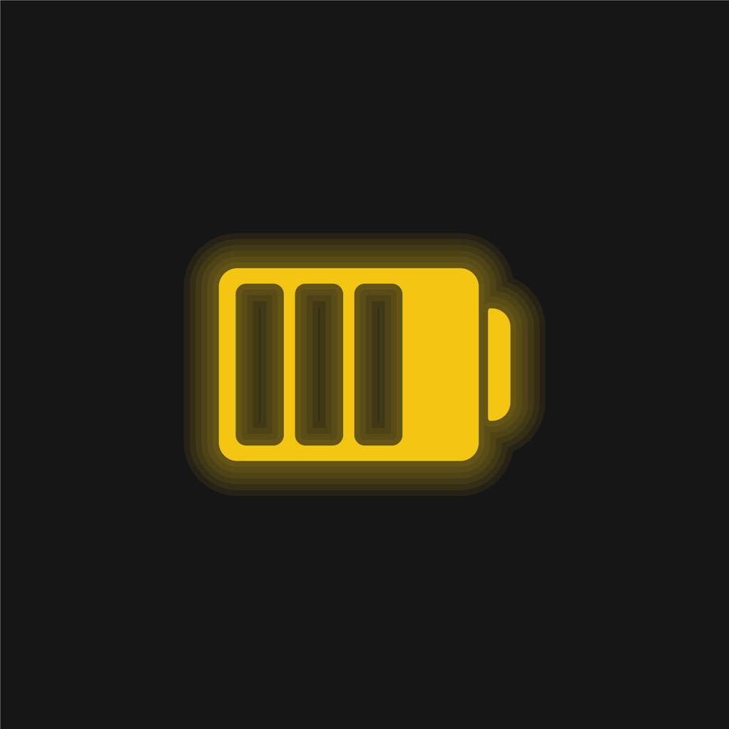 État de la batterie avec trois quarts chargé jaune brillant icône néon - Vecteur, image