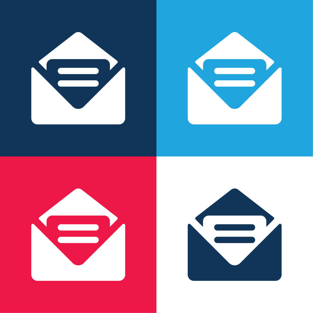 Big New E-mail kék és piros négy szín minimális ikon készlet - Vektor, kép