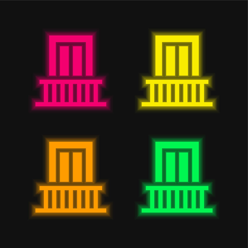 Balkón čtyři barvy zářící neonový vektor ikona - Vektor, obrázek