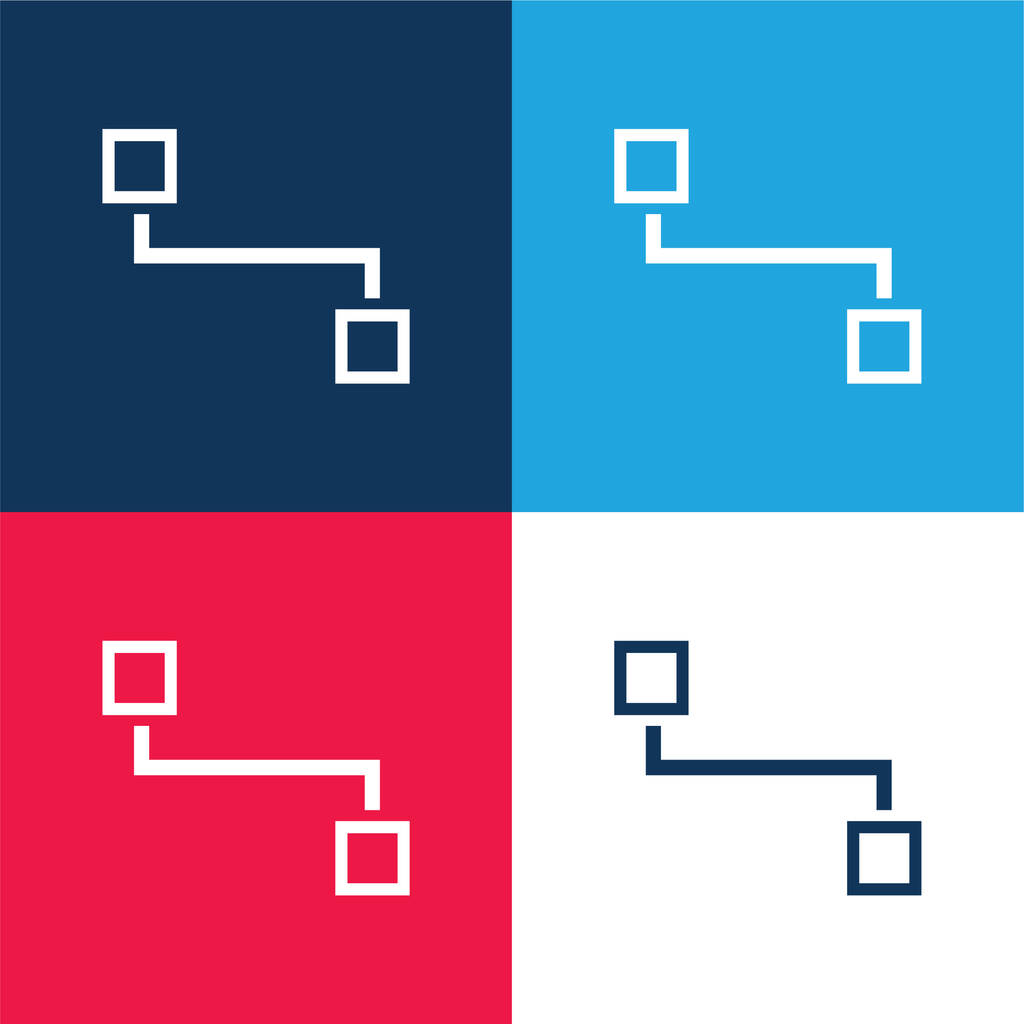 Bloková schémata dvou čtverců obrysy modrá a červená čtyři barvy minimální ikona sada - Vektor, obrázek