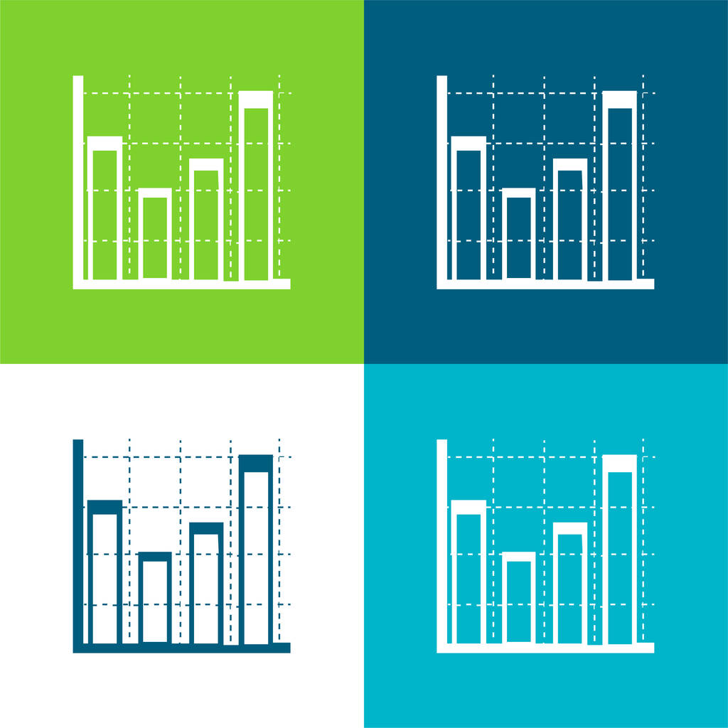 Graphiques de barres pour l'éducation de classe Ensemble minimal plat d'icônes de quatre couleurs - Vecteur, image