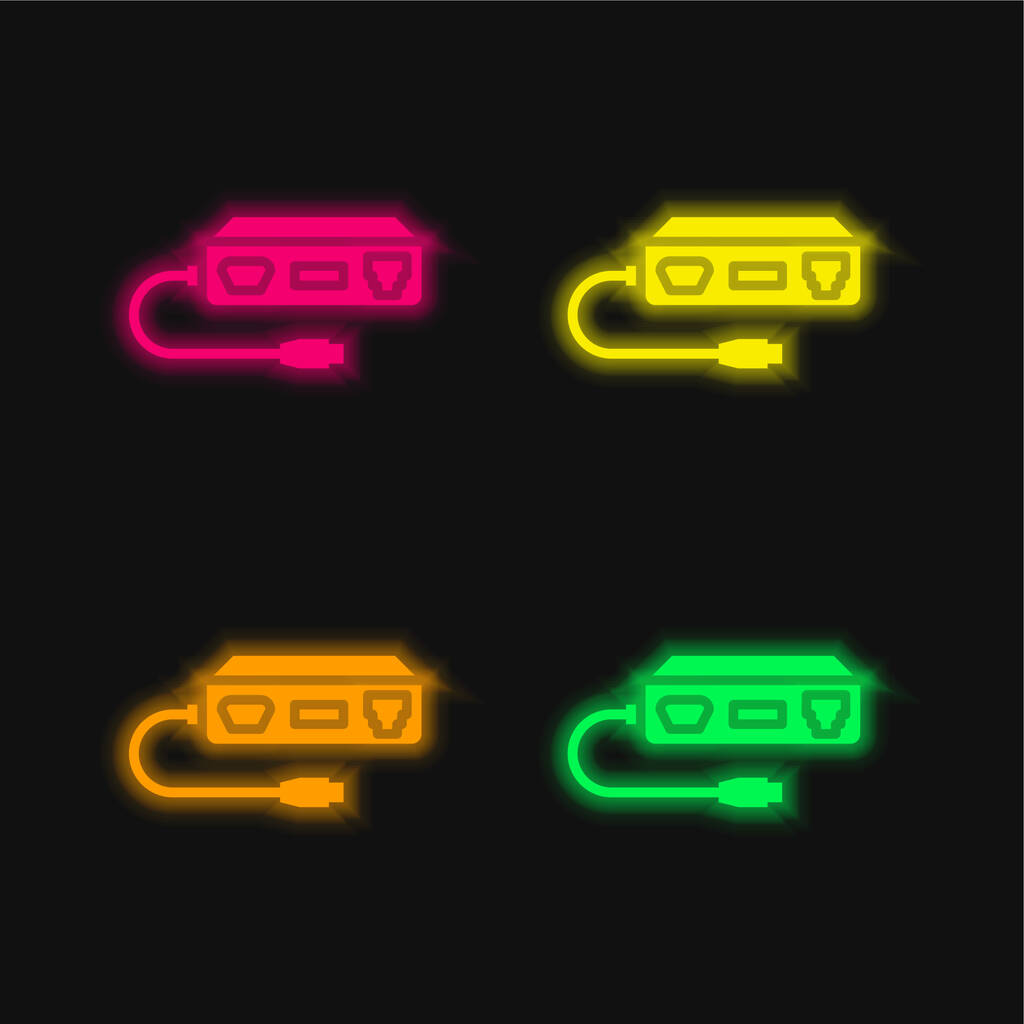 Adapter vier Farben leuchtenden Neon-Vektor-Symbol - Vektor, Bild