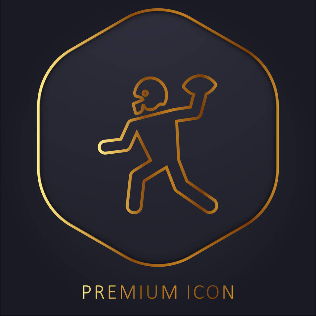 Американський футболіст грає на м'ячі в золотій лінії з преміум-логотипом або іконою - Вектор, зображення