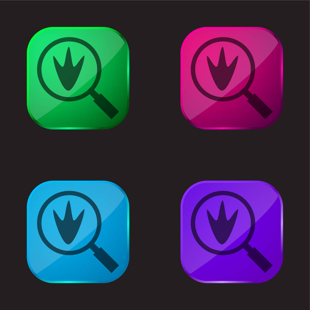 Madárlenyomatok négy színű üveg gomb ikon - Vektor, kép