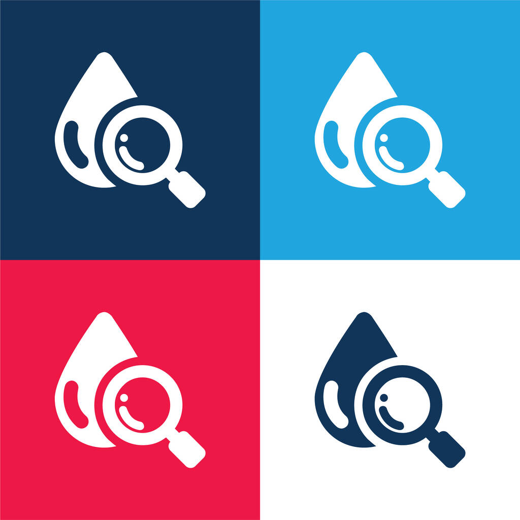 Analiza krwi niebieski i czerwony zestaw czterech kolorów minimalny zestaw ikon - Wektor, obraz