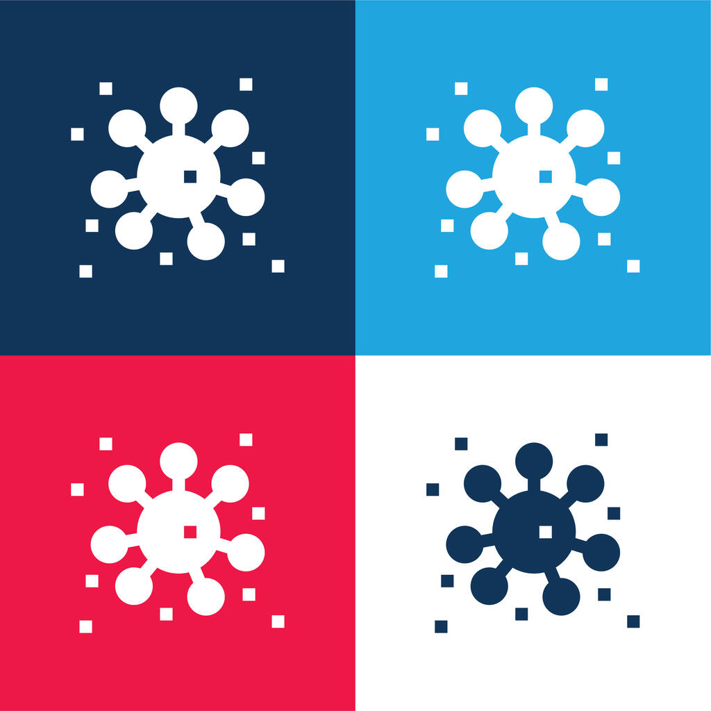 Bactérias azul e vermelho quatro cores conjunto de ícones mínimos - Vetor, Imagem