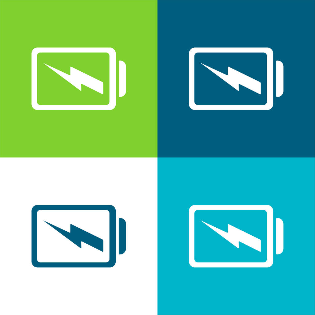 Battery With A Bolt Flat four color minimal icon set - Vector, Image