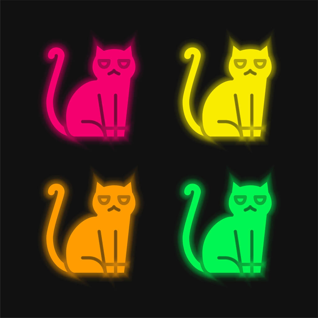 Black Cat vier Farben leuchtenden Neon-Vektor-Symbol - Vektor, Bild