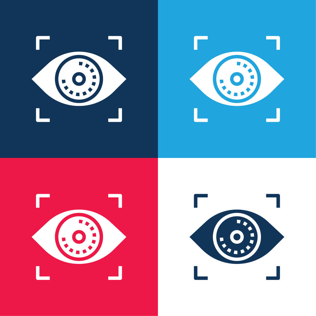 Biometrikus felismerés kék és piros négy szín minimális ikon készlet - Vektor, kép