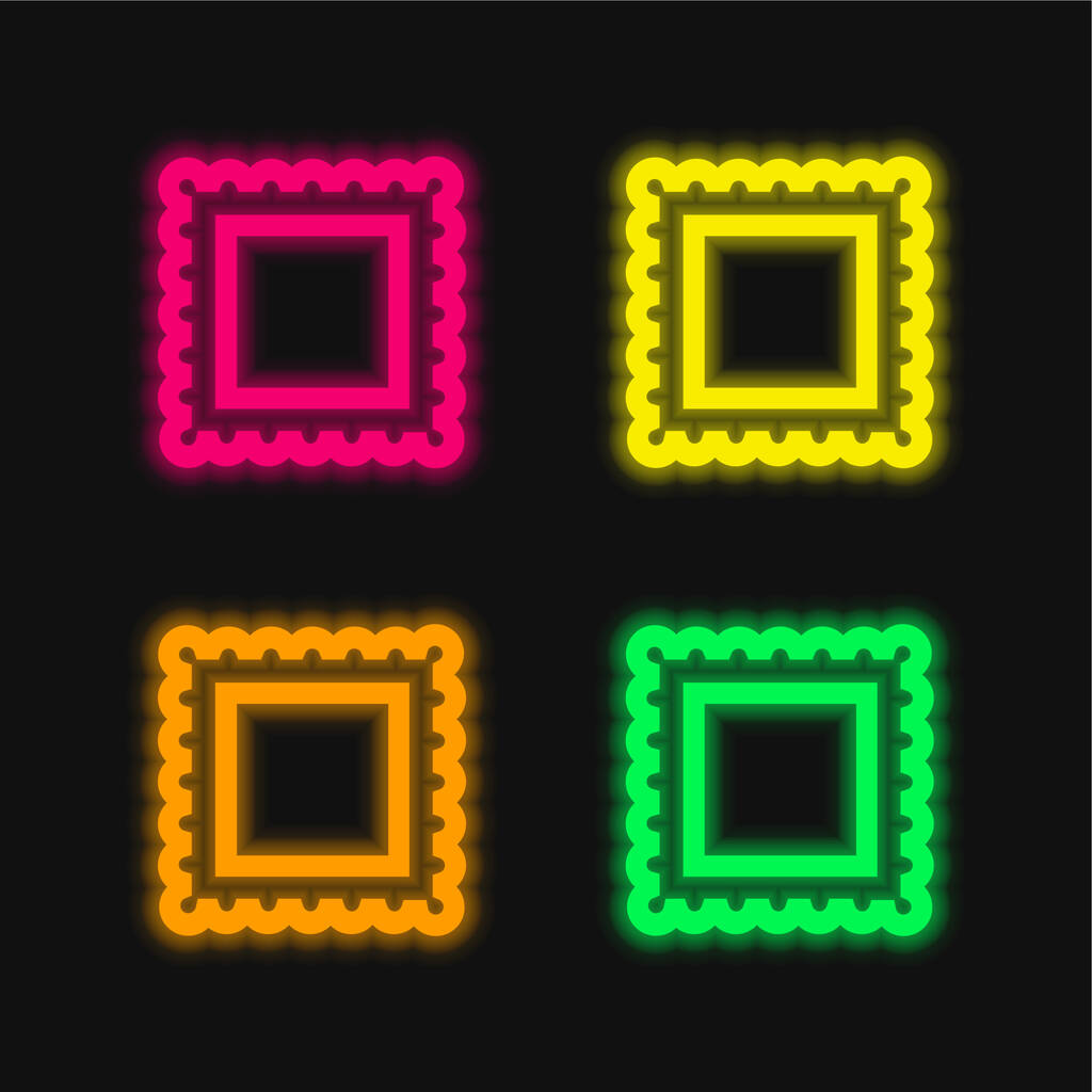 Border For Frame Pictures four color glowing neon vector icon - Vector, Image
