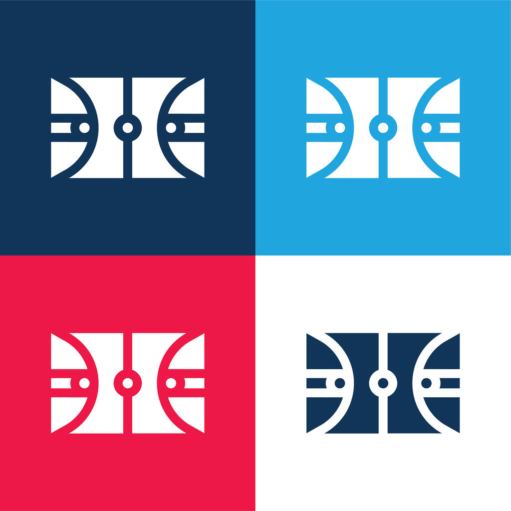 Kosárlabda pálya kék és piros négy szín minimális ikon készlet - Vektor, kép