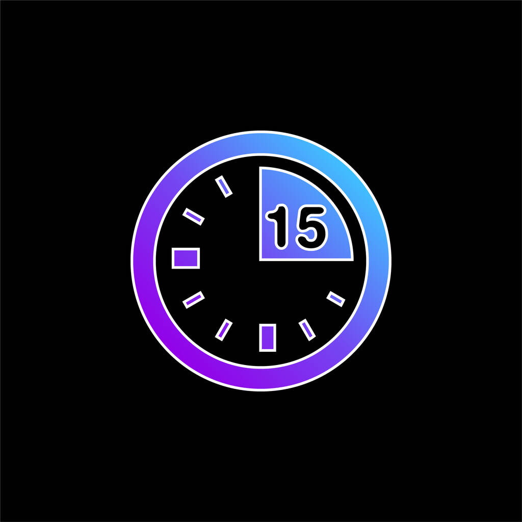 15 Minuto marca en el reloj azul gradiente icono de vector - Vector, imagen