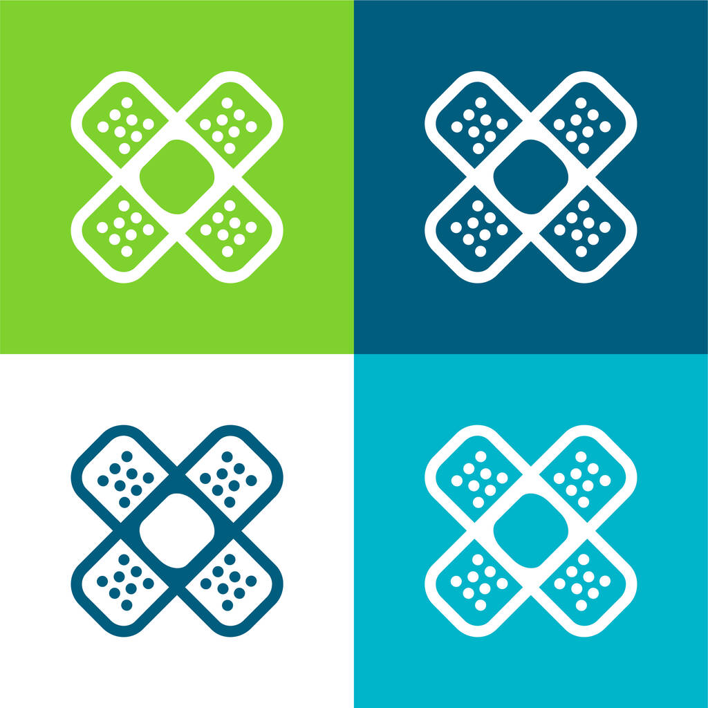 Band Aids Cross Flat set di icone minime a quattro colori - Vettoriali, immagini