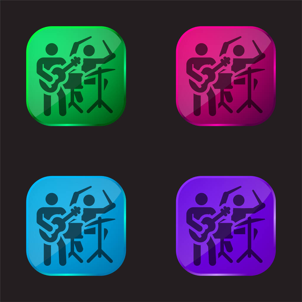 Band four color glass button icon - Vector, Image