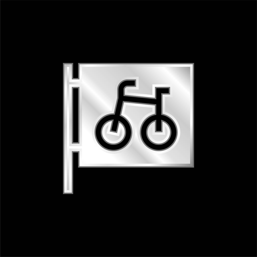 Bicicleta Estacionamento prata banhado ícone metálico - Vetor, Imagem
