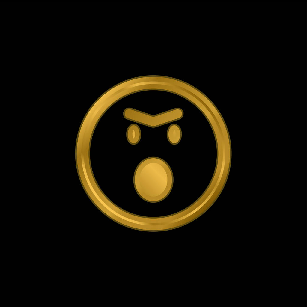 Wütend Emoticon Gesicht mit geöffnetem Mund in abgerundeten quadratischen Umriss vergoldet metallische Symbol oder Logo-Vektor - Vektor, Bild