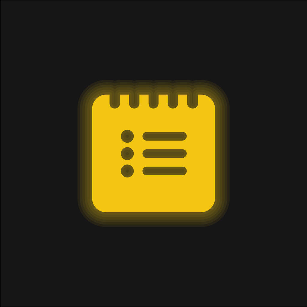 Lista negra Interface quadrada Símbolo amarelo brilhante ícone de néon - Vetor, Imagem
