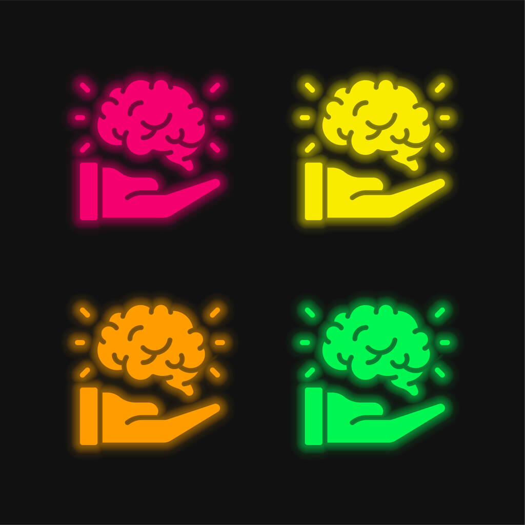 Εγκέφαλος τέσσερις χρώμα λαμπερό νέον διάνυσμα εικονίδιο - Διάνυσμα, εικόνα