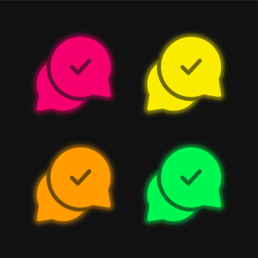Jóváhagyás négy szín izzó neon vektor ikon - Vektor, kép