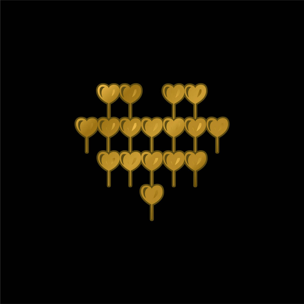 Balão de coração atraente de vários corações Balões banhado a ouro ícone metálico ou vetor logotipo - Vetor, Imagem