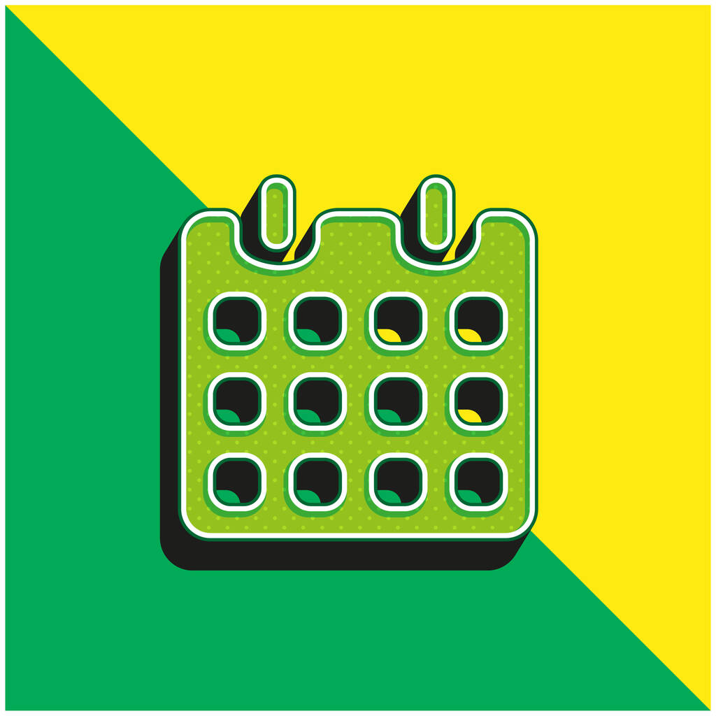 Calendario de papel negro con primavera verde y amarillo moderno logotipo del icono del vector 3d - Vector, Imagen